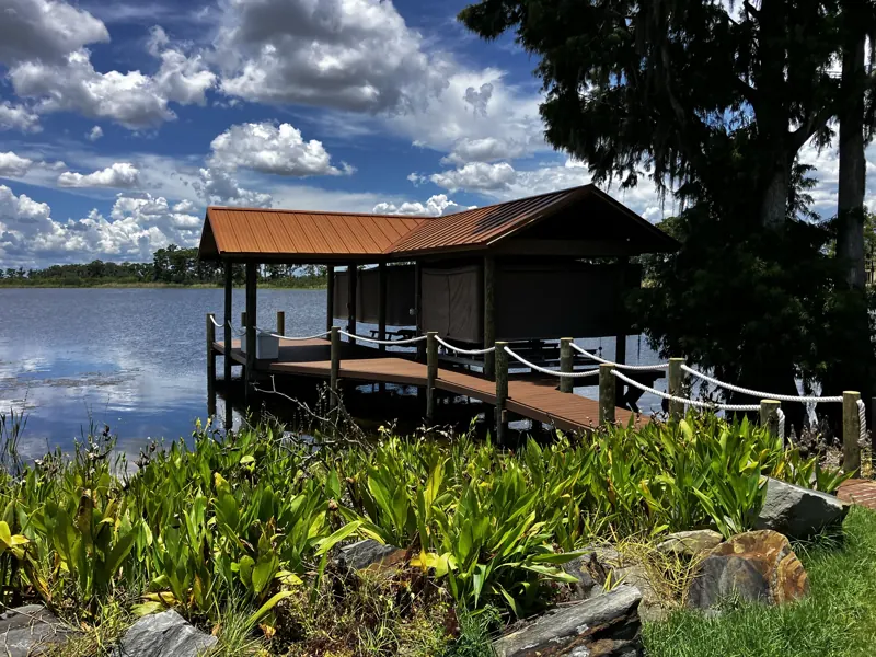 Rope-rail walkway leading to the boathouse