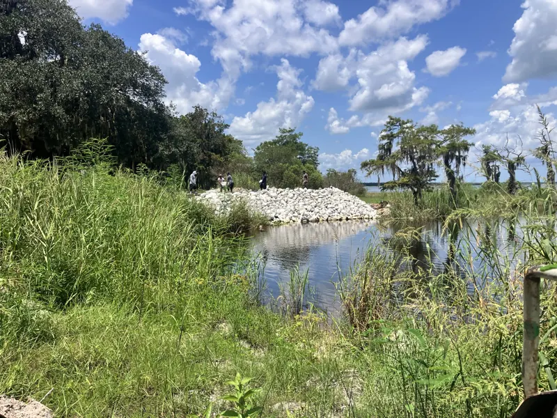 Rip-rap rock protecting a shoreline